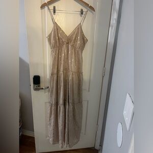 Altar'd State Tan Maxi Dress with Gold Accents